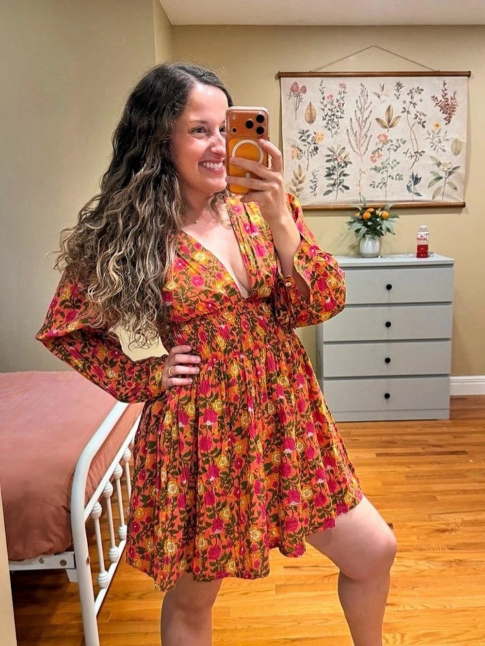 Mille Resort & Travel Claudia Floral Mini Dress in Pink & Red Size Medium